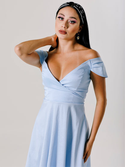 Sky blue short fitted dress with sleeves