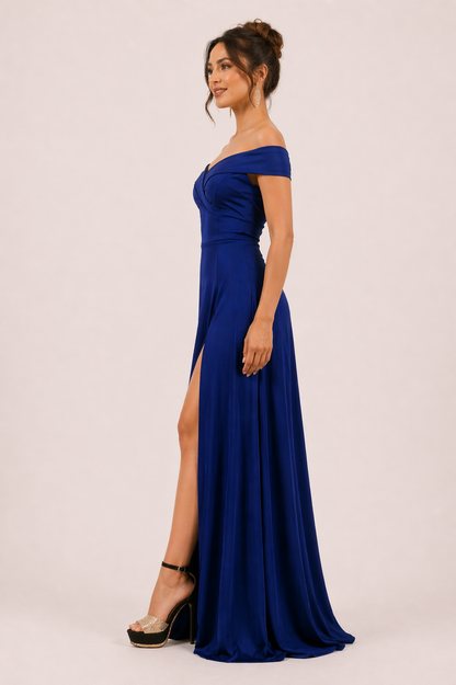 Crimson Elegance Off-Shoulder Gown