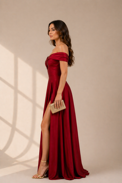 Scarlet Grace Off-Shoulder Gown