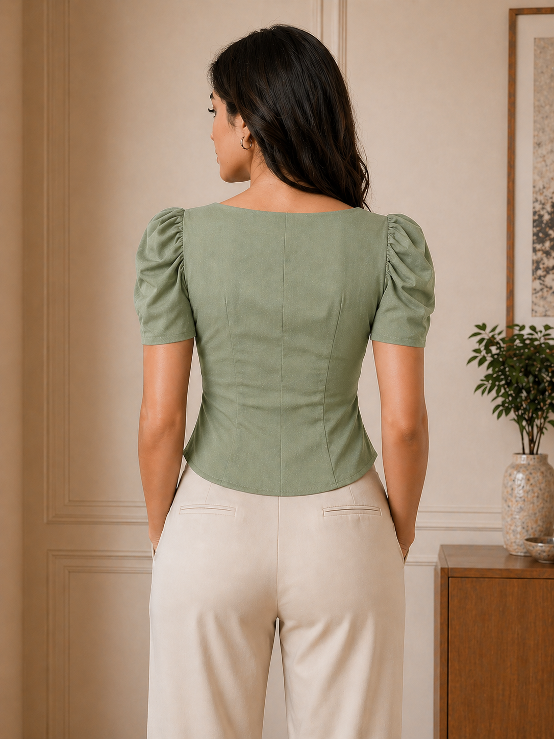 Chic Puff Sleeve Tailored Top