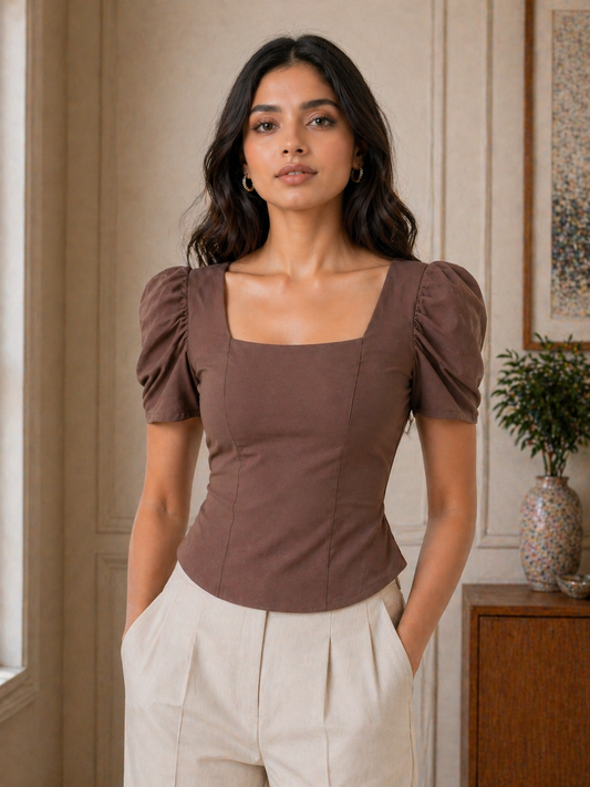 Chic Puff Sleeve Tailored Top