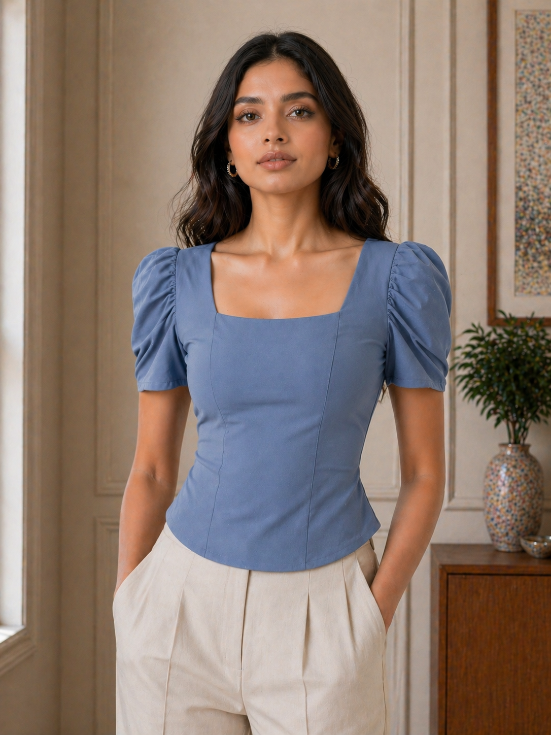 Chic Puff Sleeve Tailored Top