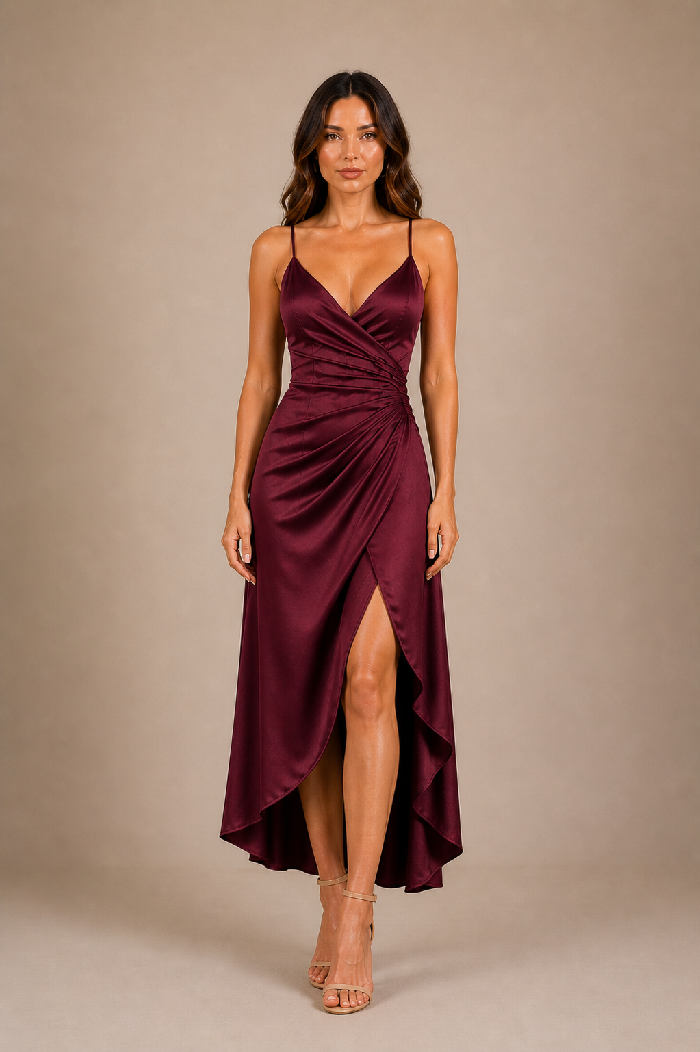 Chic Draped Midi Dress with Slit