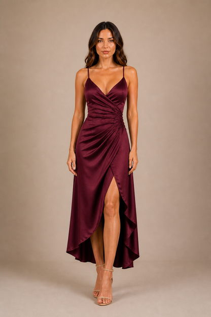 Elegant Satin Wrap Dress