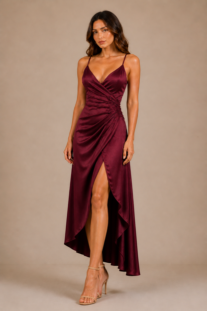 Chic Draped Midi Dress with Slit