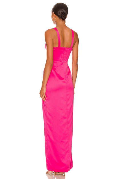 Long Dress with Crossed Neckline and Straps with Opening