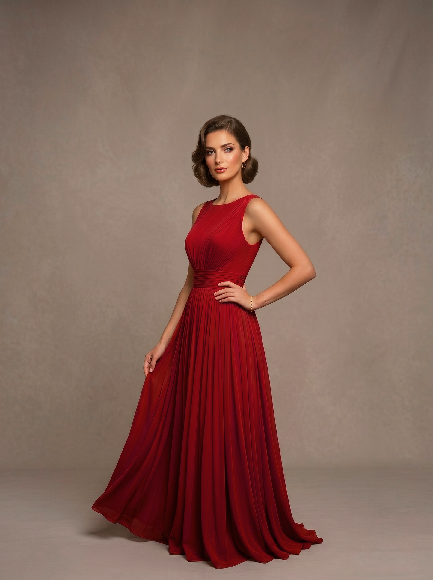 Sleeveless Pleated Gown