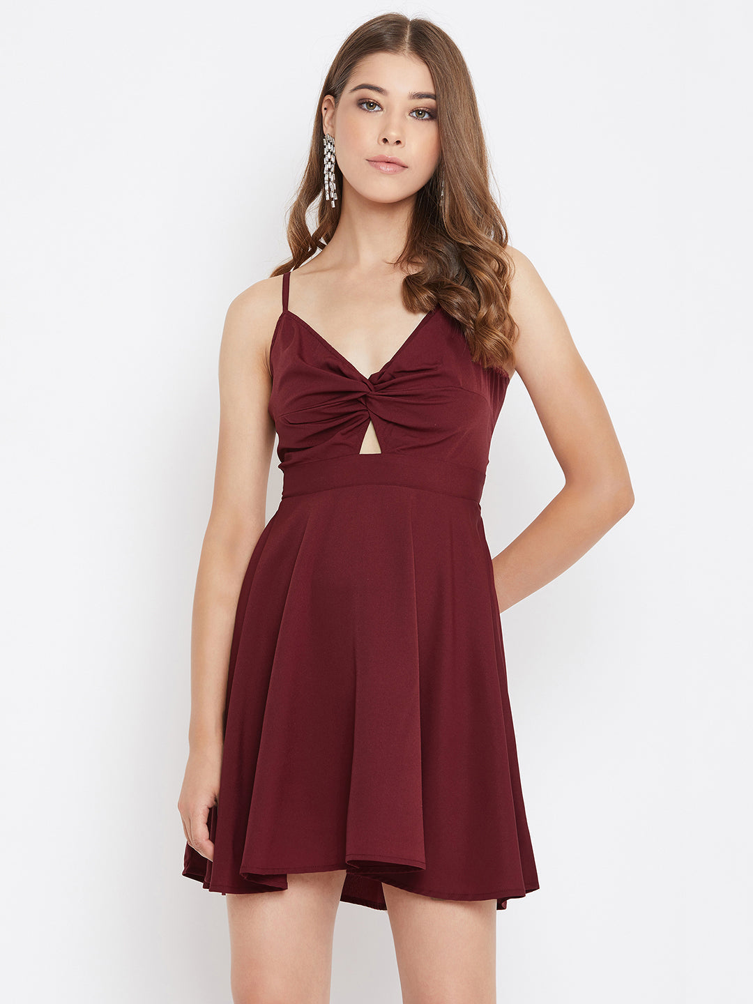 Front Twist Knot Fit & Flare Mini Dress